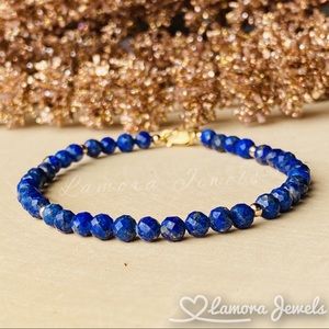 Lapis Lazuli Blue Stone Gemstone Gold Bracelet